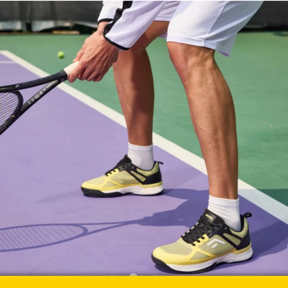 FitVille Men's Pickleball Tennis Shoes Sneakers Lace Up Yellow Black 11.5 EW